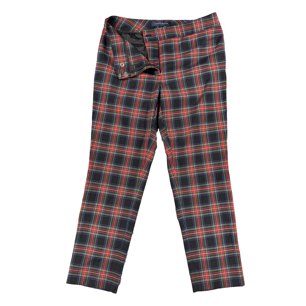 Tommy Hilfiger Pants Womens 10 Ashby Ankle Red Plaid Slim Stretch Mid Rise Retro